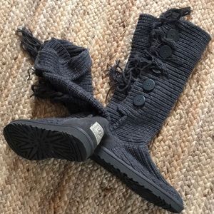 UGG Cardy grey knit boots with fringe